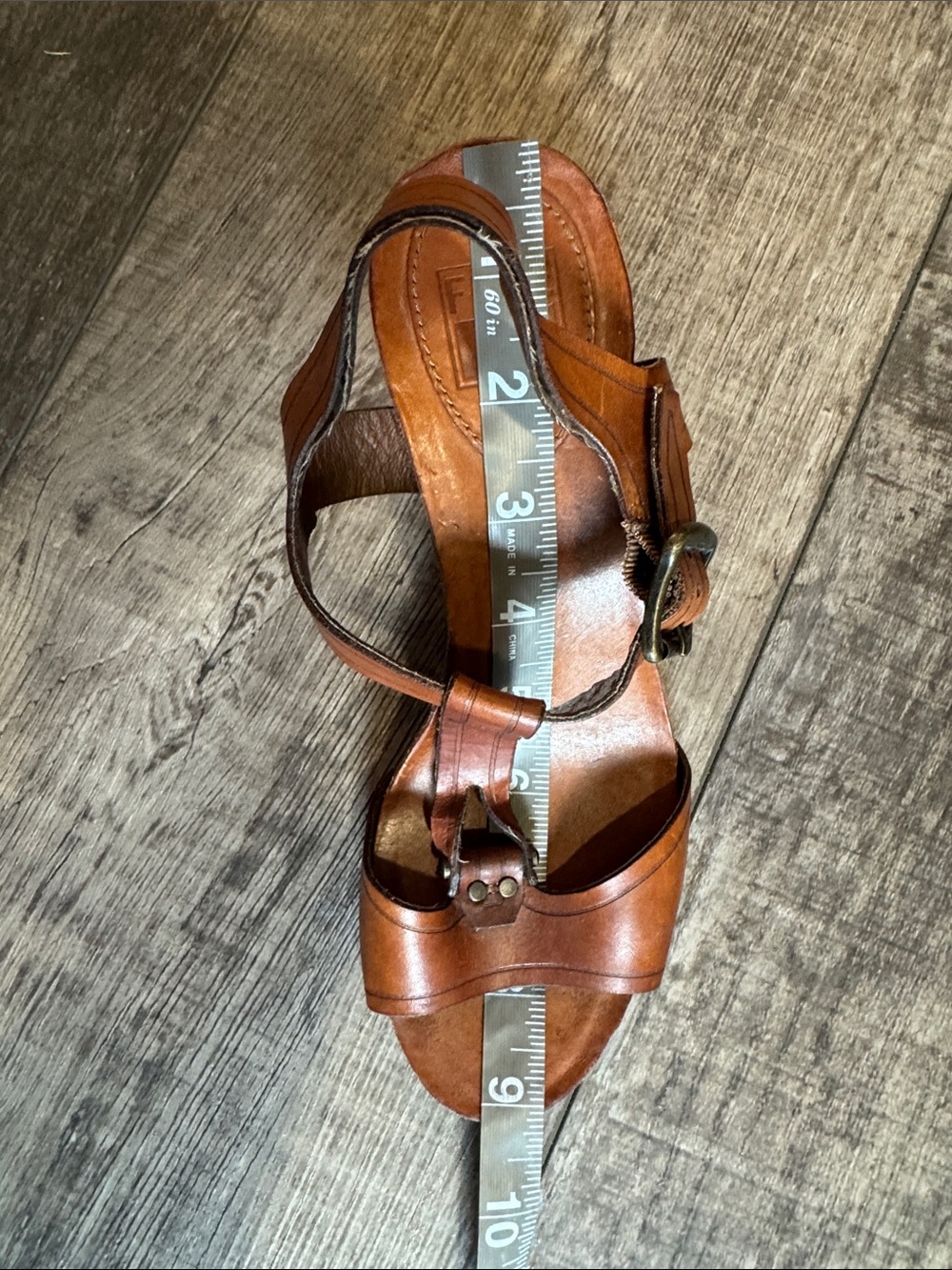 Frye Cognac Leather T-Strap Block Heel Sandals - Picture 11 of 11